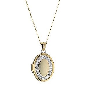 9ct Yellow Gold and Silver Oval Crystal Locket