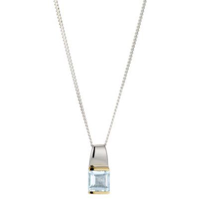 SILVER and 9ct Yellow Gold Blue Topaz Pendant