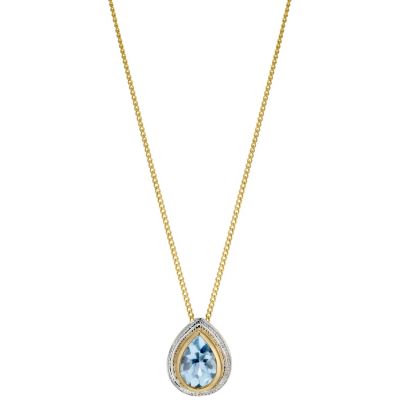 9ct Yellow Gold Silver and Blue Topaz Pendant