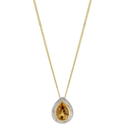 9ct Yellow Gold Silver and Citrine Pendant