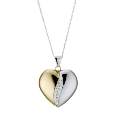 Silver & 9ct Yellow Gold Crystal Heart Pendant - Product number 8644888