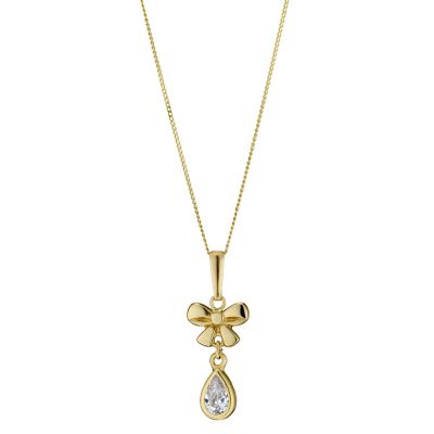 9ct Yellow Gold Bow Crystal Pear Drop Pendant - Product number 8644934