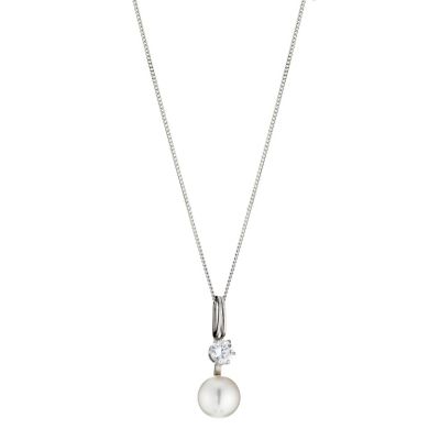 9ct White Gold Pearl & Cubic Zirconia Pendant - Product number 8644985