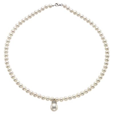 Silver Cultured Freshwater Pearl & Cubic Zirconia NecklaceSilver Cultured Freshwater Pearl & Cubic Z