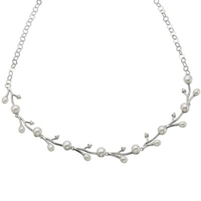 Silver Cubic Zirconia & Pearl Detailed Necklace