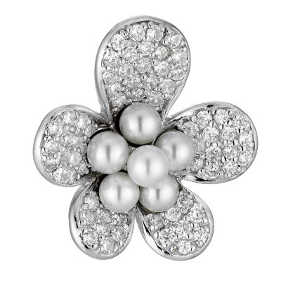 Sterling Silver Cubic Zirconia and Pearl Brooch