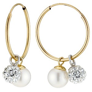9ct Gold and Silver Crystal and Pearl Hoop