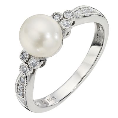 Sterling Silver Cubic Zirconia Pearl Ring