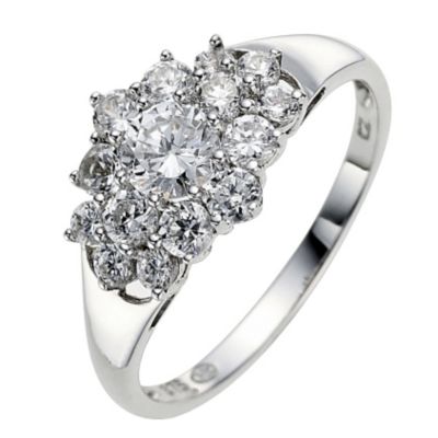 9ct White Gold Cubic Zirconia Cluster Ring