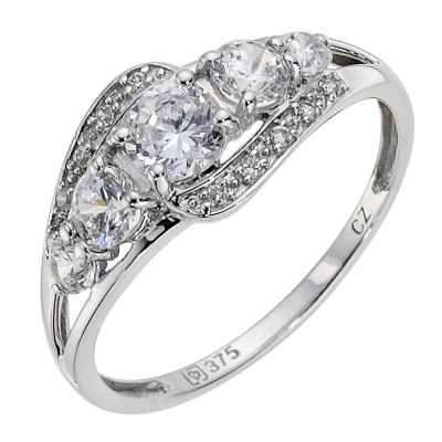 9ct White Gold Cubic Zirconia Twist Shoulder Ring9ct White Gold Cubic Zirconia Twist Shoulder Ring