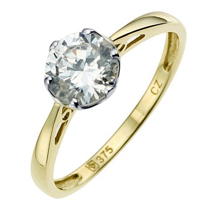 9ct Yellow Gold Cubic Zirconia Solitaire Ring