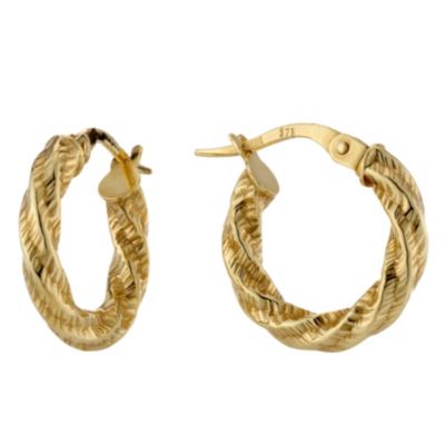 9ct Yellow Gold Twist Small Round Creole Earrings