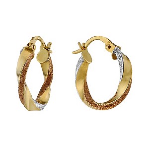 9ct Three Colour Gold Twist Creole Earrings