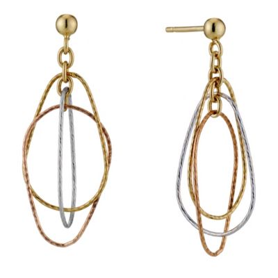 9ct Three Colour Gold Loop Drop Earrings - Product number 8647437