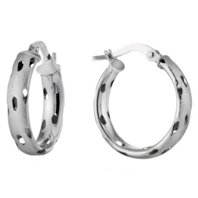 Unbranded 9ct White Gold Round Hole Creole Earrings