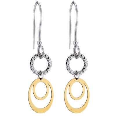Silver & 9ct Yellow Gold Circle Drop Earrings - Product number 8647488