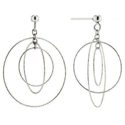 9ct White Gold Circle Drop Earrings