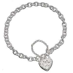 Sterling Silver Heart Padlock Bracelet