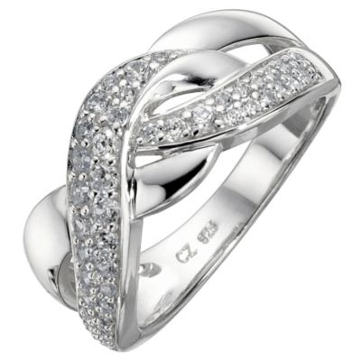 Silver Cubic Zirconia Weave Ring - Size P