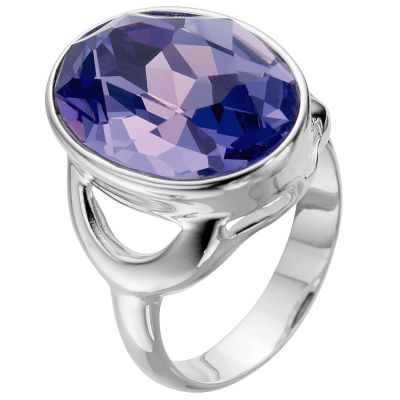 Silver Purple Crystal Ring - Size N