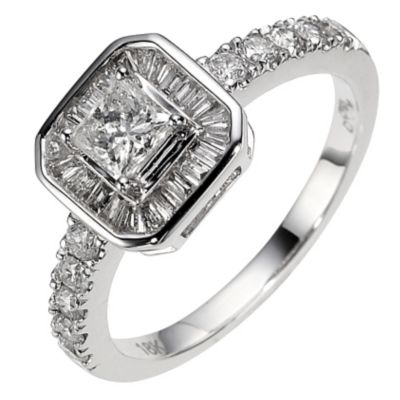 18ct white gold 1 carat diamond halo ring