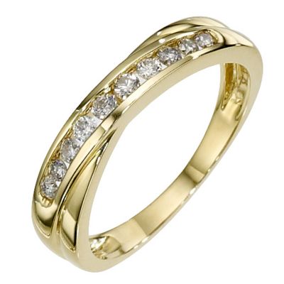 9ct yellow gold 1/4 carat diamond crossover ring
