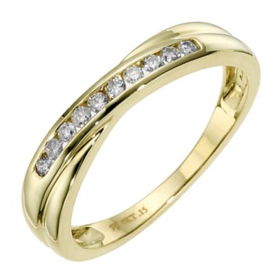 9ct yellow gold diamond cross over eternity ring