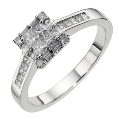 18ct white gold half carat square cluster ring