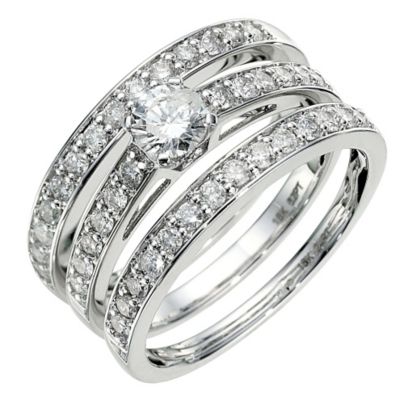 18ct white gold 1 carat diamond three band bridal set