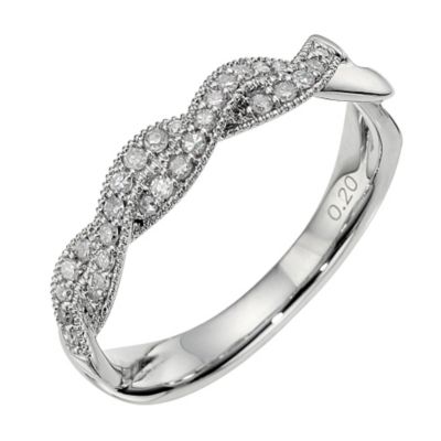 9ct white gold 1/5 carat diamond plait ring