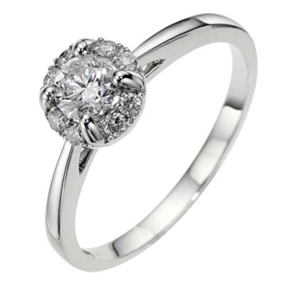 18ct white gold half carat diamond solitaire halo ring