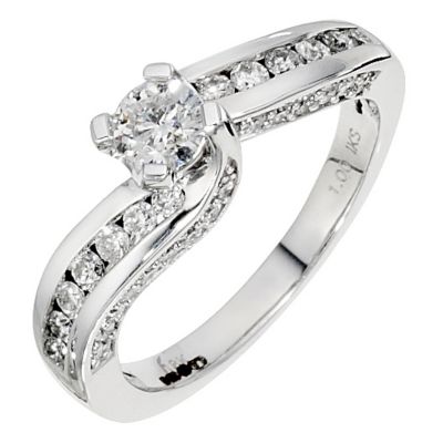 18ct white gold, 1 carat solitaire twist ring