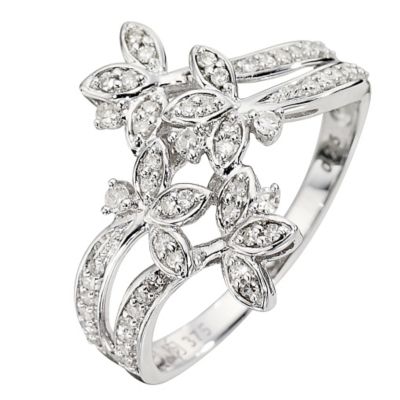 9ct White Gold Quarter Carat Diamond Flower Ring