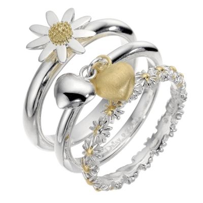 Daisy silver and gold plated stacker rings - size small