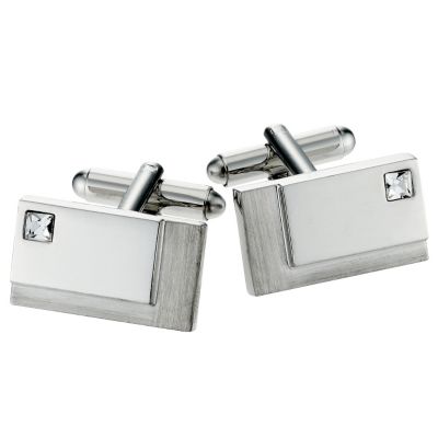 Unbranded Rectangular Brush/Polished Crystal Cufflinks