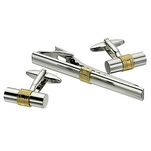 Two Tone Silver & Gold Barrel Tie Clip & Cufflink SetTwo Tone Silver & Gold Barrel Tie Clip & Cuffli