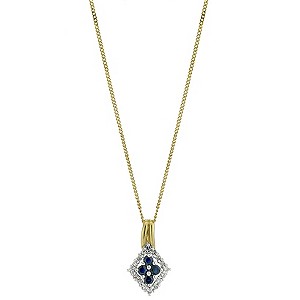9ct Yellow Gold Sapphire and Diamond Pendant
