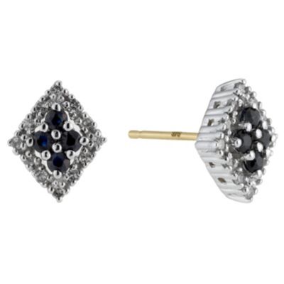 Unbranded 9ct Yellow Gold Sapphire and Diamond Stud Earrings