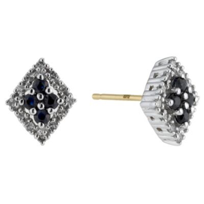 9ct Yellow Gold Sapphire and Diamond Stud Earrings