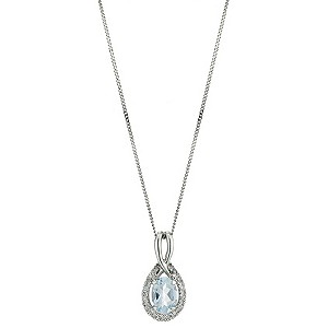 9ct White Gold Diamond Aquamarine Pendant9ct White Gold Diamond Aquamarine Pendant
