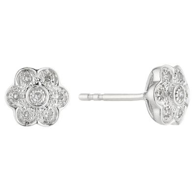 H Samuel 9ct White Gold Diamond Flower Cluster Earrings