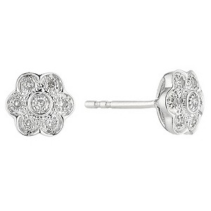 9ct White Gold Diamond Flower Cluster Earrings