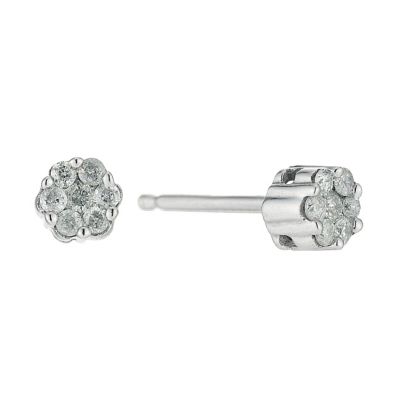 9ct White Gold Diamond Cluster Stud Earrings