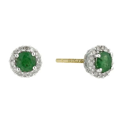 Unbranded 9ct Yellow and White Gold Emerald Diamond Earrings