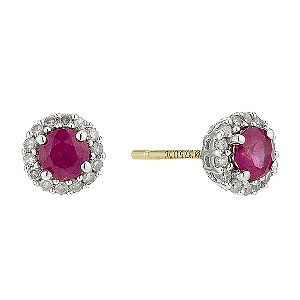 9ct Yellow and White Gold Ruby Diamond Earrings