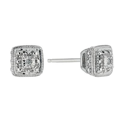 H Samuel 9ct White Gold Square Diamond Stud Earrings