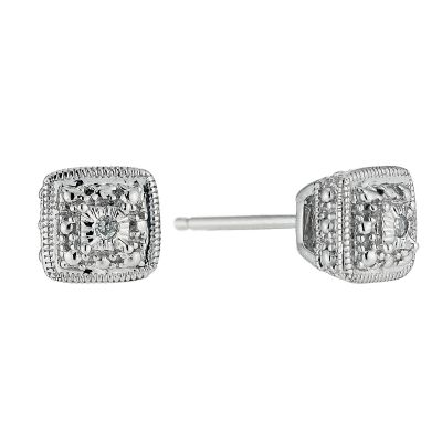 9ct White Gold Square Diamond Stud Earrings