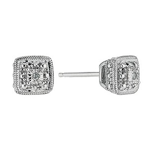 9ct White Gold Square Diamond Stud Earrings