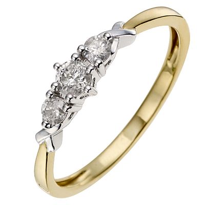 9ct Yellow Gold 1/4 Carat Three Diamond Ring