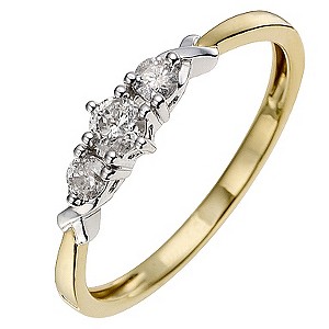 H Samuel 9ct Yellow Gold 1/4 Carat Three Diamond Ring